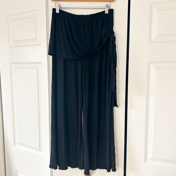 Philosophy Black Wide-Leg Cropped Gaucho Pants Tie-Front Overlay Size Large - Picture 1 of 6